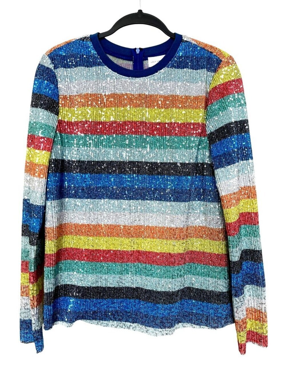 Grey Lab Rainbow Stripe Sequins Long Sleeve Top Size Medium